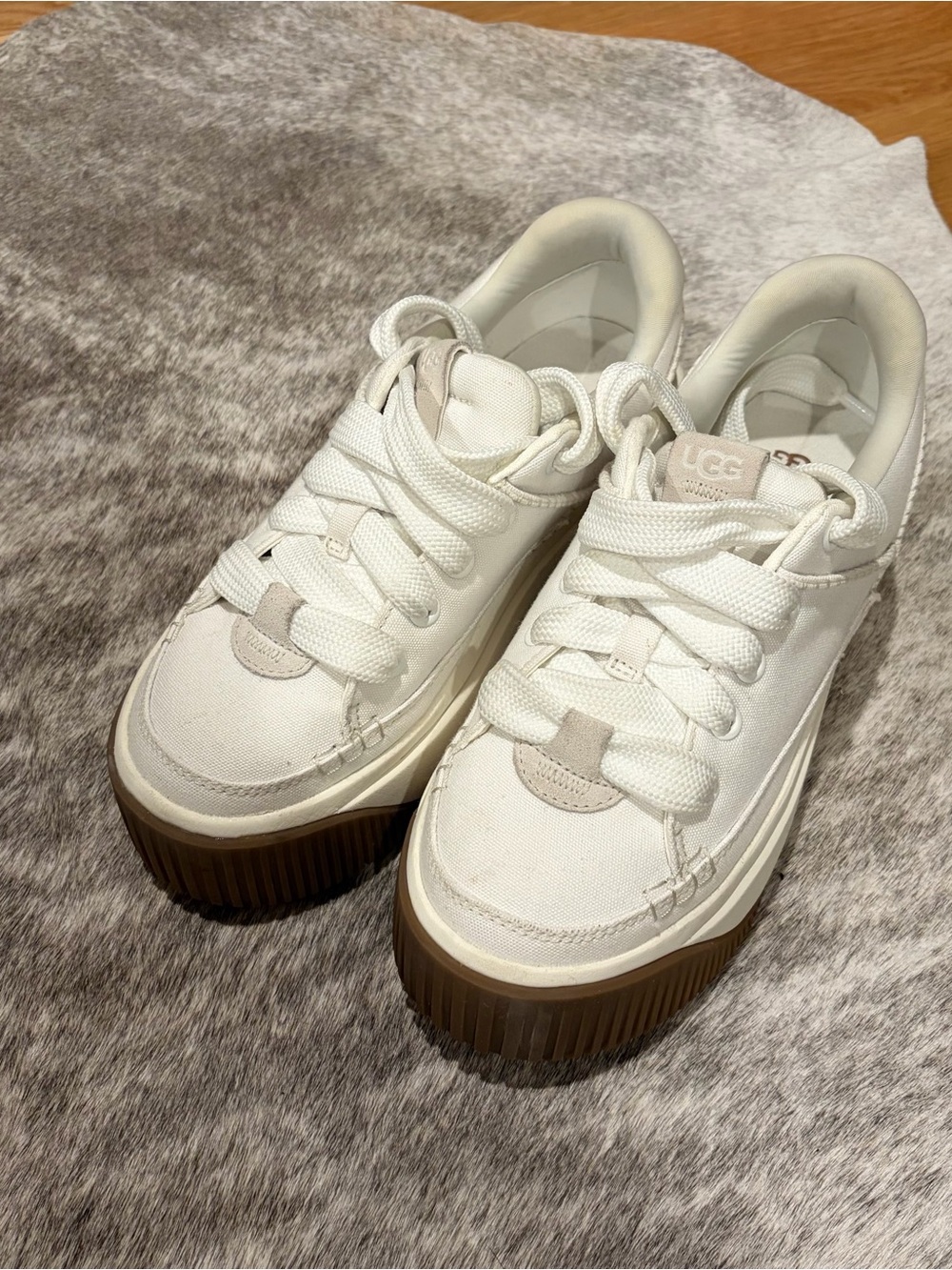 UGG Women’s White Sneakers with Brown Platform Sole